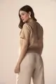 Blusa Linho Bordado Barra e Detalhe Tricot