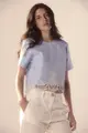 Blusa Linho Bordado Barra e Detalhe Tricot