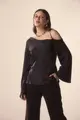 Blusa Decote Assimétrico Manga Longa Cetim