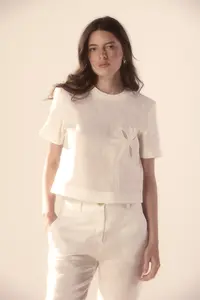 Blusa Linho Bordado Coqueiro Detalhe Tricot