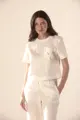 Blusa Linho Bordado Coqueiro Detalhe Tricot