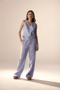 Calça Pantalona Detalhe Elástico Cós Linho