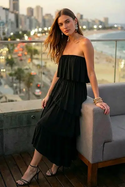 Vestido Tomara Que Caia Camadas Jersey