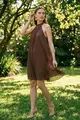 Vestido Plissado Gola Alta