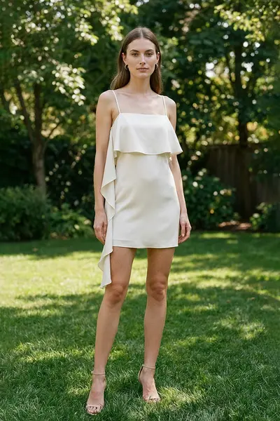 Vestido Alças Finas Babado Cetim