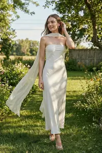 Vestido Tomara Que Caia Decote Degagê Costas e Echarpe