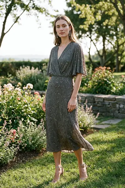 Vestido Bordado Decote Transpassado