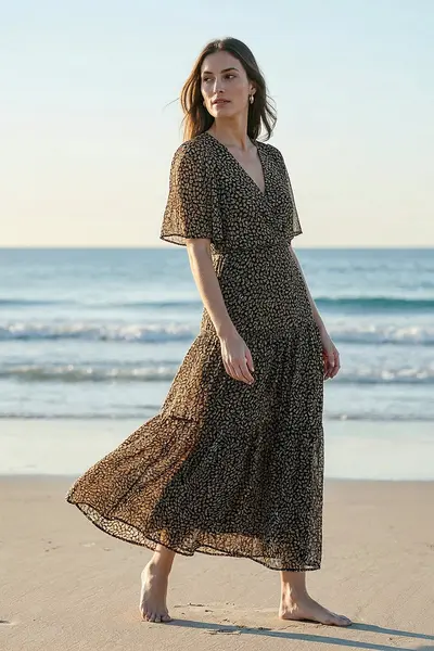 Vestido Estampado Decote Transpassado