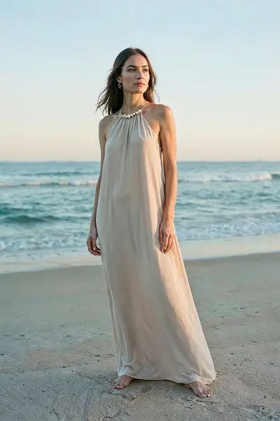 Vestido Longo Detalhe Decote