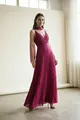 Vestido Festa Alças Chiffon Plissado e Lenço
