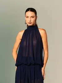 Blusa Chiffon Amarração Gola