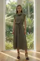 Vestido Gola Amarração Cintura
