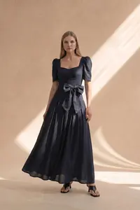 Vestido Manga Boneca Cinto Flor