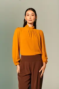 Blusa Gola Alta Manga Longa Chiffon
