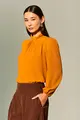 Blusa Gola Alta Manga Longa Chiffon