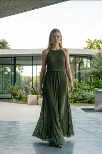 Vestido Festa Frente Única Chiffon Plissado