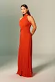 Vestido Festa Gola Alta Amarração Chiffon Plissado