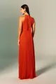 Vestido Festa Gola Alta Amarração Chiffon Plissado