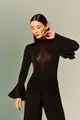 Body Gola Alta Mangas Longas Babados Jersey