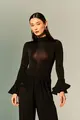 Body Gola Alta Mangas Longas Babados Jersey