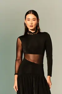 Body Gola Alta Mangas Longas Jersey E Tule