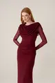 Vestido Mangas Drapeados E Sobreposição Tule