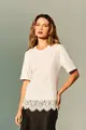 Blusa Mangas Renda na Barra