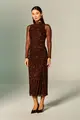 Vestido Gola Alta Drapeado Tule