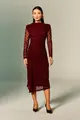Vestido Mangas Longas E Franzidos Renda Veludo