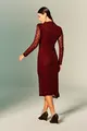 Vestido Mangas Longas E Franzidos Renda Veludo