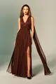 Vestido Festa Drapeados Capa Tule