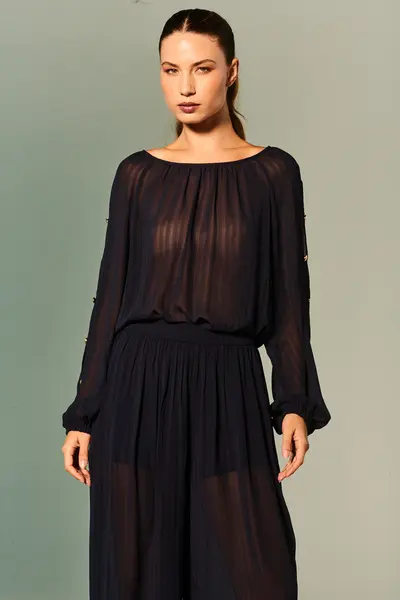 Blusa Manga Longa Chiffon Transparência
