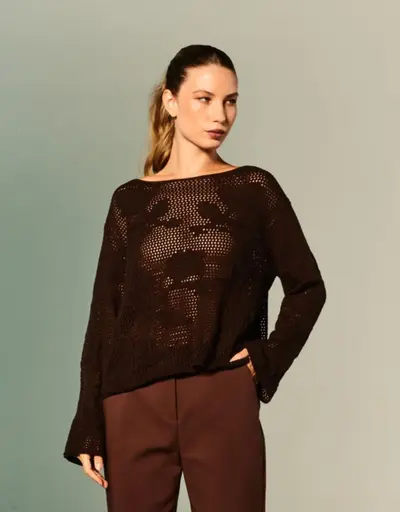 Blusa Manga Longa Tricot Vazado