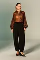 Blusa Manga Longa Chiffon Amarração Decote