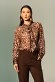 Blusa Chiffon Animal Print Laço Gola