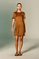 Vestido Suede Animal Print Gola Tricot