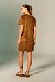 Vestido Suede Animal Print Gola Tricot