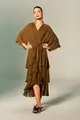 Vestido Decote Transpassado Babados Chiffon