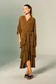 Vestido Decote Transpassado Babados Chiffon