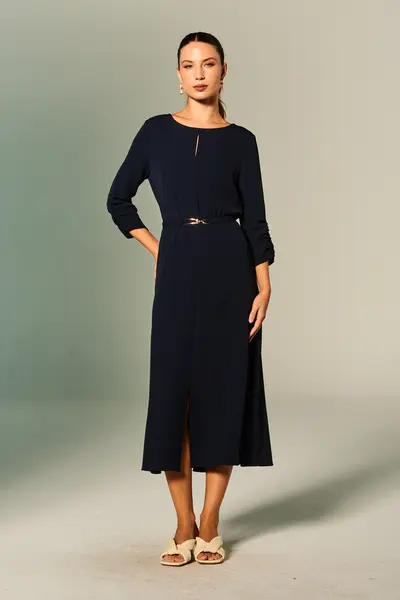 Vestido Mangas Com Cinto