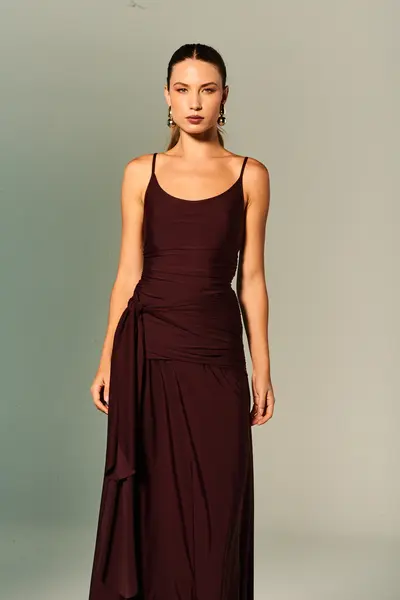 Vestido Alças Finas Drapeado Amarração Cintura