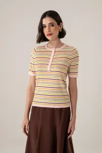 Blusa Tricot Listras Abotoamento