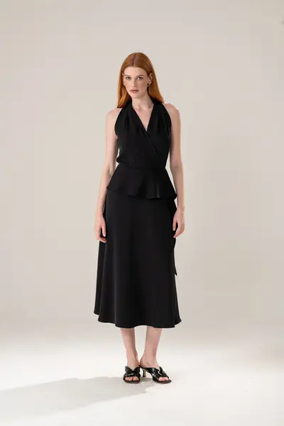 Vestido Transpasse Decote Babado Cintura