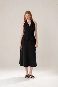 Vestido Transpasse Decote Babado Cintura