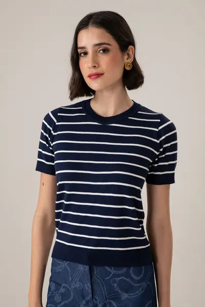 Blusa Tricot Listras Manga Curta
