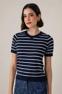 Blusa Tricot Listras Manga Curta