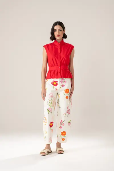 Calça Floral Com Bolsos