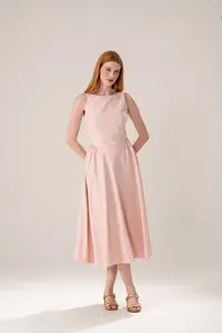 Vestido Recorte Cintura Franzidos Amarração Costas