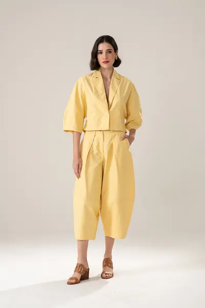 Calça Pregas E Bolsos