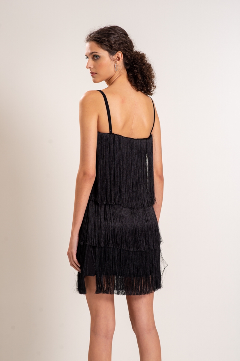 VESTIDO COM FRANJAS PRETO main image 0